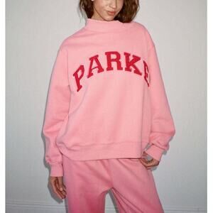 PARKE Varsity Pink Red Logo Mockneck Sweatshirt S/M NEW Valentines Day Pullover